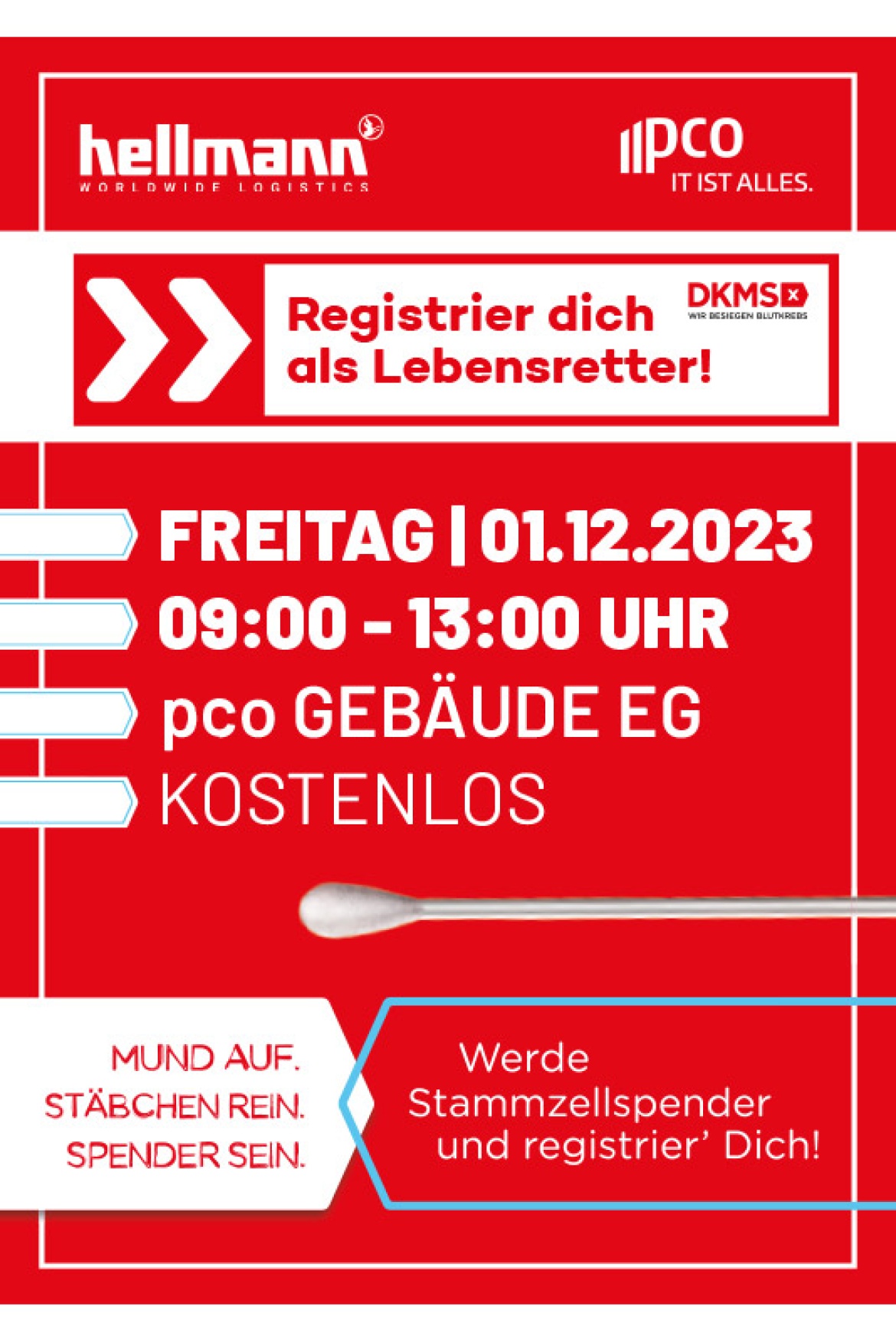 Plakat zur DKMS Aktion pco x Hellmann Worldwide Logistics